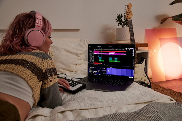 Girl making music online