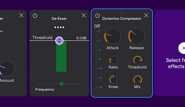Soundtrap deesser and dynamic compressor effects
