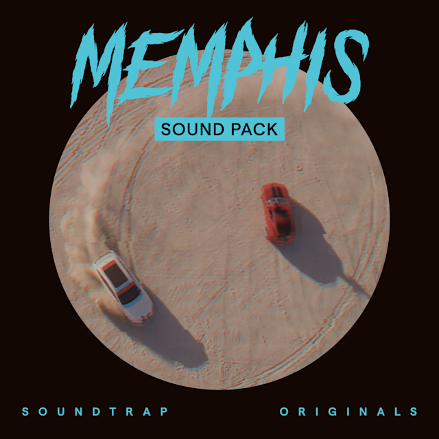 Covert art of Memphis Sound Pack with cars drifting in the desert