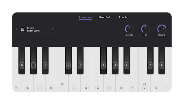 The Soundtrap Virtual Piano Synth Instrument