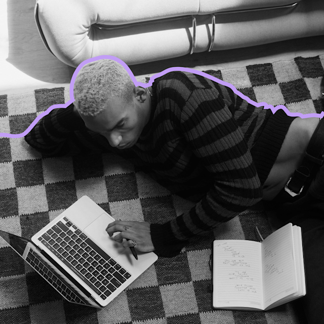 student creating music on Soundtrap on the floor