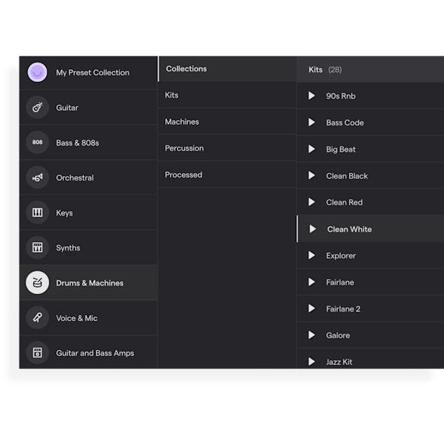 The premade drum kits library in Soundtrap