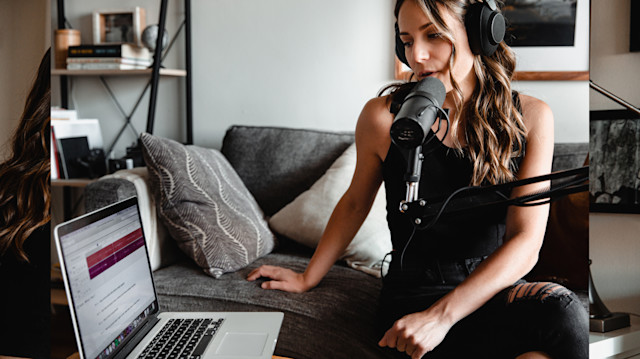 Woman recording vocals