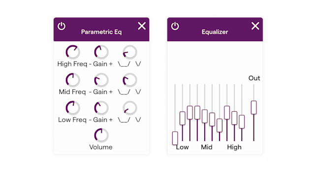 Parametric EQ (left) and Graphic EQ (right) in Soundtrap.