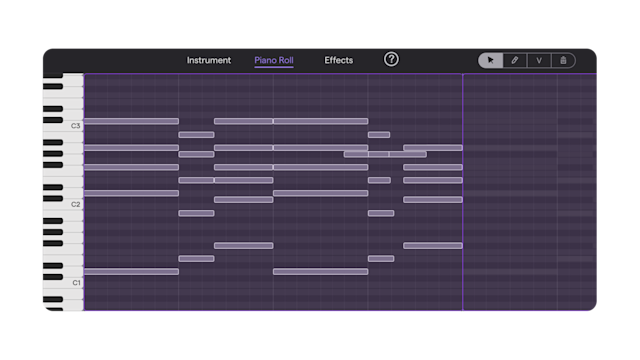 MIDI piano roll showing Chord progressions in Soundtrap