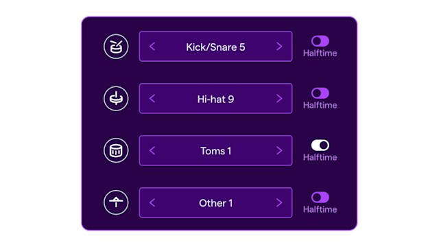 Smart Drummer UI showing the drum instruments