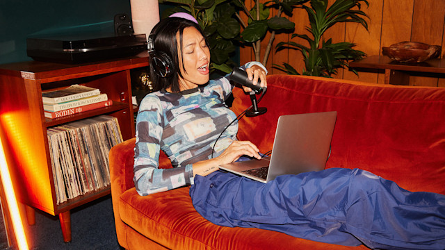 Woman recording vocals