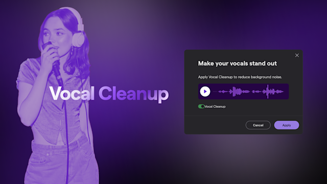 A UI image of the new Soundtrap Vocal Cleanup
