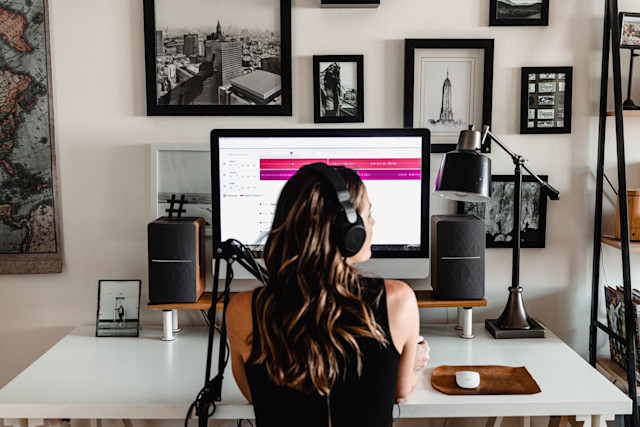 Girl making music from a home studio