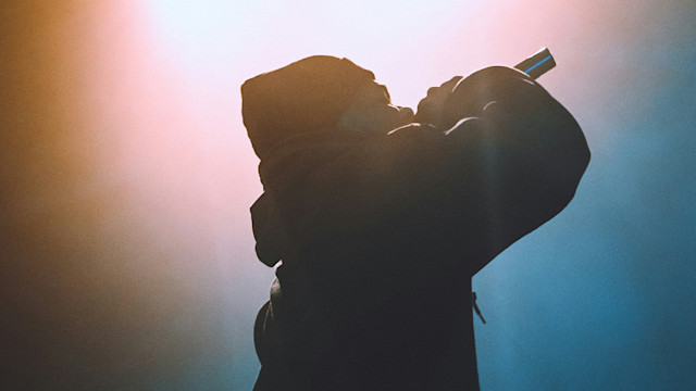 Rapper performing rap music