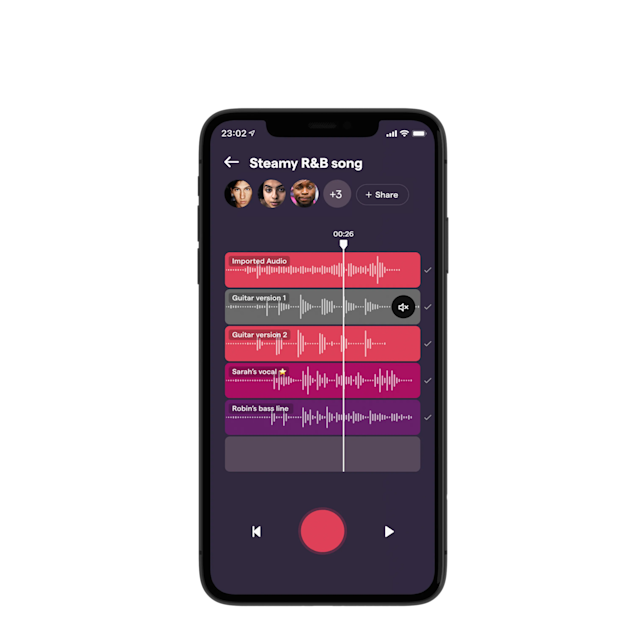 Soundtrap capture app on a mobile phone with a music project opened up