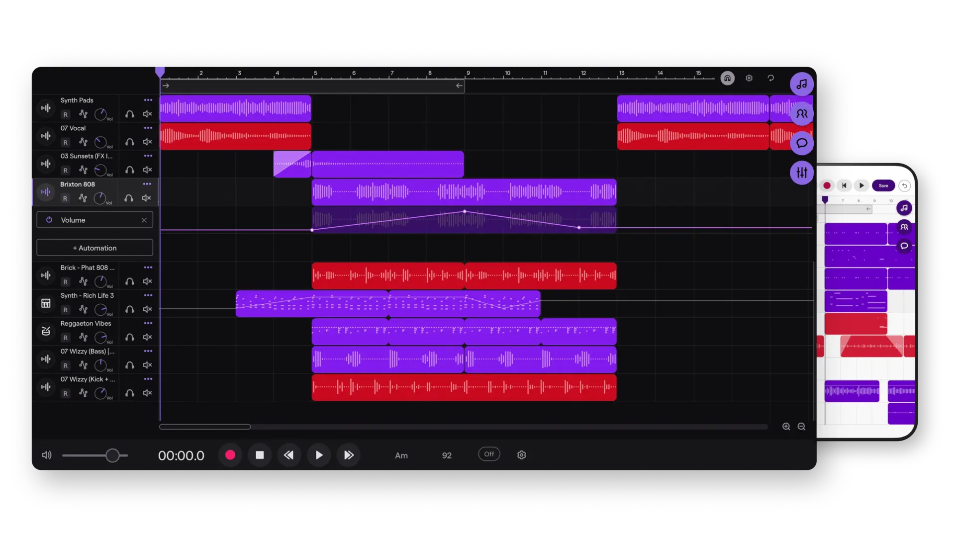 A screenshot image of soundtrap desktop and mobile studio