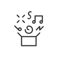um ícone composto por uma caixa aberta com notas musicais