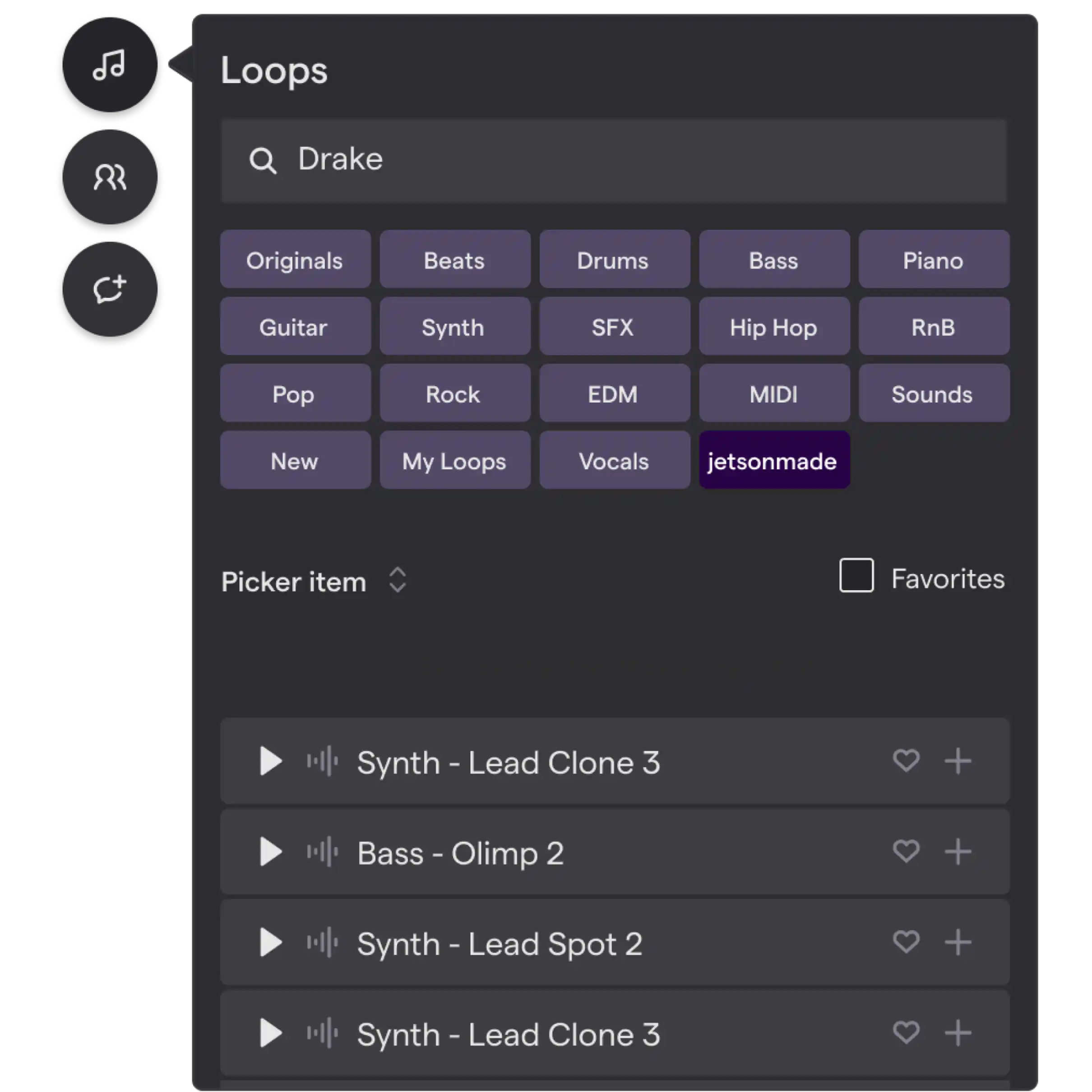 The Soundtrap loops user-interface showing loops such as Bass, Piano, Guitar, Hip Hop, RnB, EDM and more.